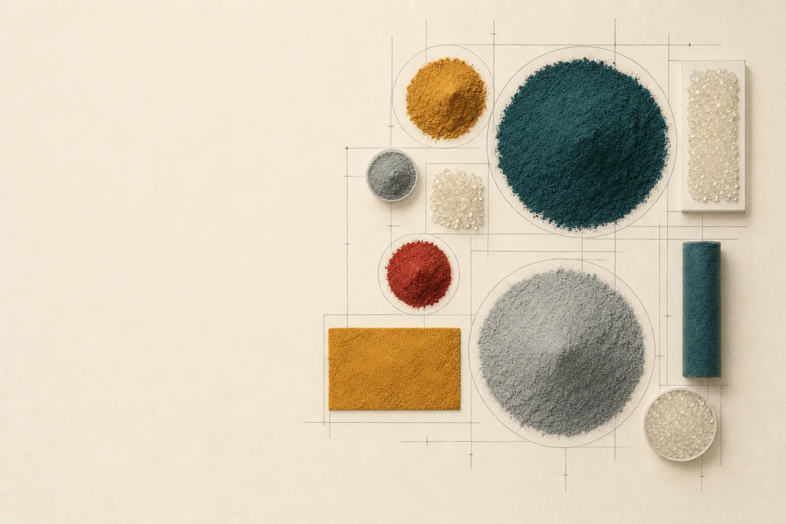 Illustration: measured samples of pigment powders and resin granules